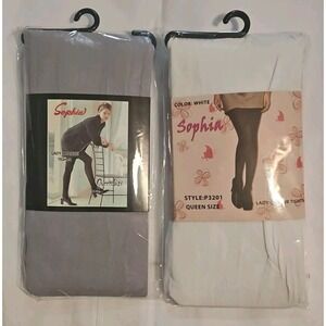 2 Pairs Sophia Queen Size Opaque Tights Gray & White‎ New